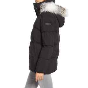 AUTH SAM EDELMAN QUILTED PUFFER HOODED FAUX FUR WINTER COAT JACKET_BLACK_SMALL