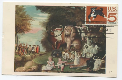 US Postage 1966 FDI postcard Humane Treatment Animals Hicks Peaceable Kingdom - Image 1 of 2