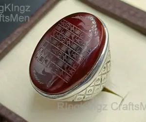 Agate Protection Jewelry Yemeni Akik Men Ring 925 Sterling Silver Oval Red Stone - Picture 1 of 8