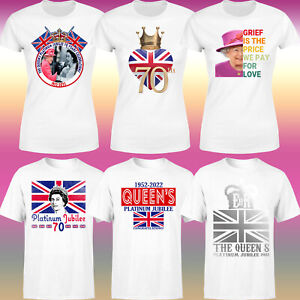 Queen Elizabeth II Platinum Jubilee 2022 Corgi Union Jack Crown T-Shirt #P3#OR#2