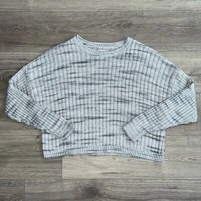 LUCKY BRAND Chunky Ribbed Knit Sweater Size Large Gray Stripe Cozy Fall - Image 1 of 4