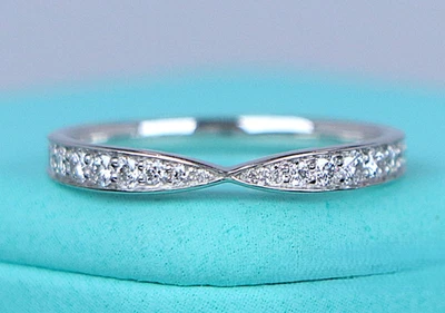 $3,100 Tiffany & Co Harmony Platinum Pave Diamond 1.8mm Wedding Band Ring Sz 6.5 - Image 1 of 4