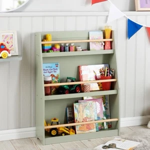 Kids 3 Tier Wooden Bookshelf Storage Shelves Large Green - Sage - Picture 1 of 1