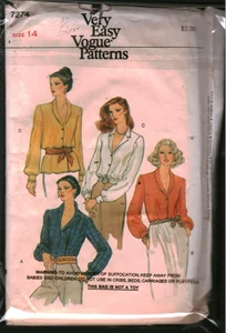 7274 Vintage Vogue Schnittmuster Misses 1980er Knopfleiste Bluse Hemd 14 OOP - Bild 1 von 2