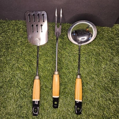 Vintage 1950’s Ekco Forge Stainless Steel USA Utensis Wood Handles 3 Piece Black - Image 1 of 4