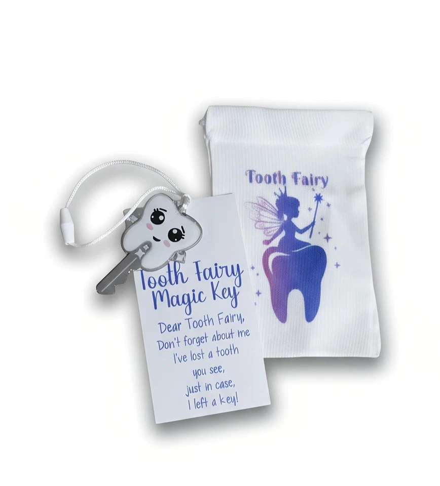 Magical Tooth Fairy Door Hanger Set, White Fabric Bag with Enchanted Key - Image 1 of 1