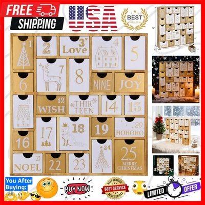 Calendario de Adviento de madera recargable con 25 cajones - 12 pulgadas de alegría navideña Foto 1 de 4