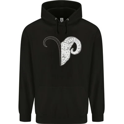 Aries Goat Head Star Sign Mens 80% Cotton Hoodie - Image 1 of 4