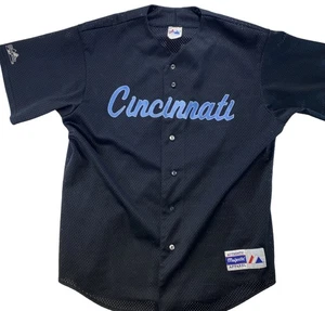 VTG Cincinnati Reds Baseball Jersey Majestic Mens L-XL Black Sewn Mesh Blank 90s - Picture 1 of 13