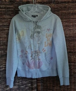 Vintage Y2K Lucky Brand Asian Zip Up Hoodie Sweatshirt Women's Medium Gray - Picture 1 of 5