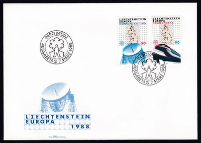 Liechtenstein FDC 1988 Michel 937/38 EUROPA CEPT Transport and Communications - Image 1 of 2