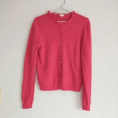 Cárdigan suéter para mujer J Crew L/XS/S* lana roja mezcla cachemir cuello con volantes Foto 1 de 4