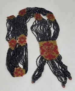 Vintage Native American Seed Bead Necklace Black Gold/Red Jewelry - Picture 1 of 10