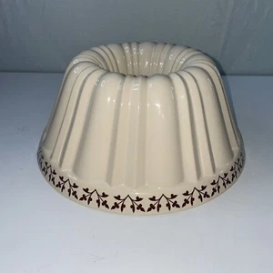 Paula Dean Vintage Ceramic Bundt Cake/ Jell-O Mold Cream Colored & Brown Flowers - Picture 1 of 9