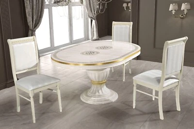 New Aurora Italian Beige Birch /Gold  Oval Ext-Dining Set + 4 Chairs H2O Design - Image 1 of 4