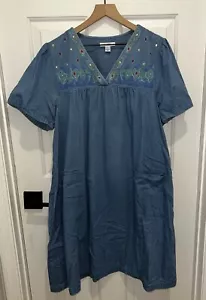 Go Softly Patio Denim Embroidered Jeweled Scroll Dress With Pockets Women’s XL - Picture 1 of 9