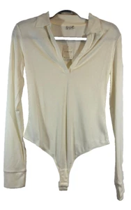 NEW FREE PEOPLE Intimately Do It Right Bodysuit Collar Ivory size L LS A43 - Bild 1 von 6