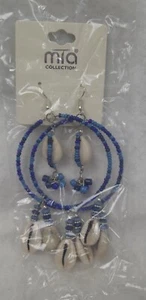 Pendientes colgantes/aro de cuentas azules y carcasa MIA. Nuevo - Imagen 1 de 4