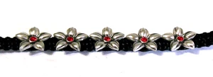 Bico Pacific Australia Bracelet Braided Black Cord Red Crystal Silver Flower NEW - Picture 1 of 3