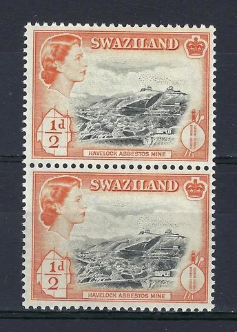 Swaziland 1956 Sc# 55 Asbestos mine Havelock Queen Elizabeth GB colony pair MNH Cover