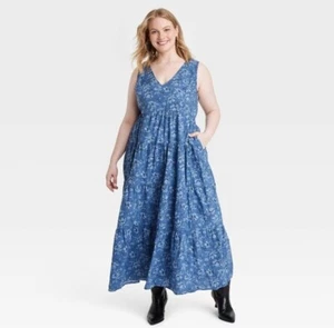 Maxi A-Line Dre Universal Thread para mujer en capas - Hilo universal azul floral XXL - Imagen 1 de 1