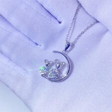 2Ct Round Cut Moissanite Couple Mouse Pendant 14K White Gold Plated Free Chain
