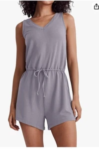 women's casual v neck romper jumpsuit size X large drawstring waist tank top - Picture 1 of 11