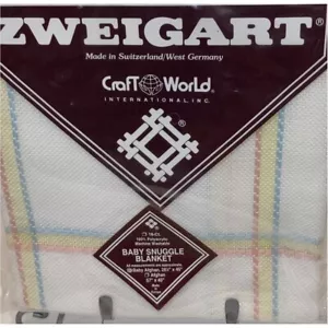 Zweigart Blue Yellow Pink Windowpane 18ct Baby Blanket Afghan Fabric Size 34x34 - Picture 1 of 4