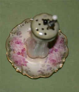 VTG RS PRUSSIA GERMANY PORCELAIN HAT PIN HOLDER w/3 BLACK WHITE GLASS RHINESTONE - Picture 1 of 6