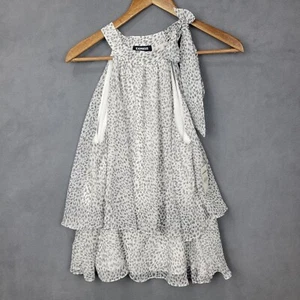 Express Fit & Flare Kleid Damen M grau weiß bedruckt ärmellos Lagenlook Saum - Bild 1 von 11