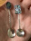 Two Sweet Sterling Silver & Abalone Shell Mustard Spoons by Ataahua of NZ