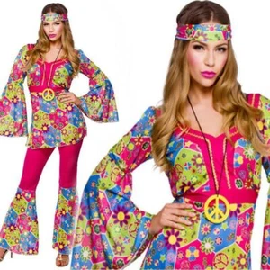 Adulto Años 60 70 Hippie Hippy Damas Elegante Vestido Disfraz Acampanado Feelin Genial Nuevo - Imagen 1 de 8