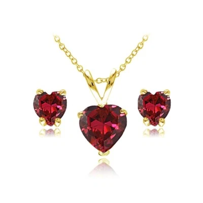 Heart Created Ruby Sapphire Necklace and Earrings Set in Gold Plated Silver - Image 1 of 3