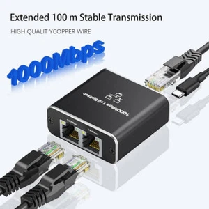 LAN Splitter 1 auf 2 Gigabit Ethernet Switch 2-Port Netzwerk Kabel Verteiler - Bild 1 von 9