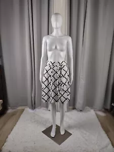 INC Women's Black And White Box Pleat Flare Side Zip Cotton Blend Skirt Size 12 - Picture 1 of 11