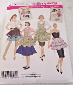 RETRO SIMPLICITY 2592 PATTERN 4 VIEWS LADIES APRONS UNCUT /COMPLETE SZ S, M, L - Picture 1 of 3