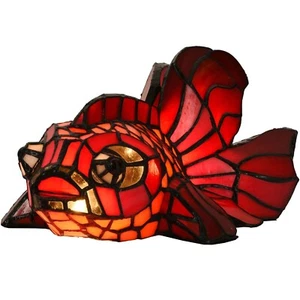 Bieye Red Telescope Fantail Goldfish Table Lamp Tiffany Style Stained Glass A... - Picture 1 of 9