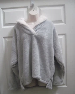 Damen 2XL Fleece Schlafanzug Oberteil grau mit beigem Reversbesatz beschriftet GLÜCK NEU - Bild 1 von 15