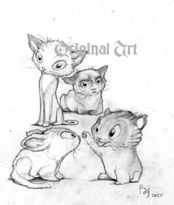 DISNEY Warners ARTIST GULLERUD Pag ORIGINAL ART Kitten Cat kitties cute pencil - Picture 1 of 1