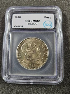 ๐ 1948 MEXICO SILVER UN PESO NGC MS65 HIGH GRADE LOW MINTAGE BETTER DATE - Picture 1 of 3