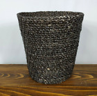 Pottery Barn Handwoven Rattan Round 10 Inch Waste Basket Black