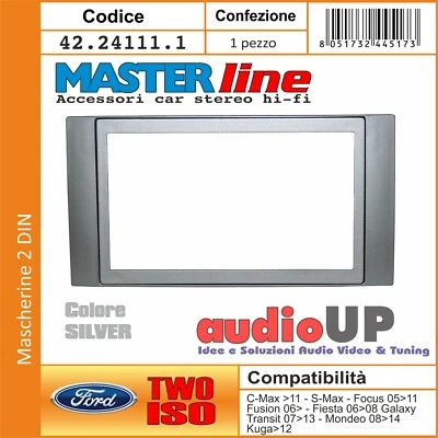 MASCHERINA AUTORADIO 2 DIN CON CORNICE IN TINTA PER FORD CMAX FINO 2011. SILVER - Immagine 1 di 3