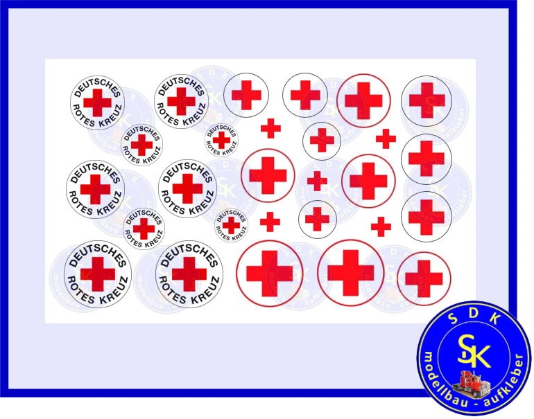 SDK-MODELLBAU-AUFKLEBER Deutsches Rotes Kreuz DRK Rotkreuz Sanka - Aufkleber Decals - 1:35 - 1:32