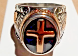 CHRISTIAN CROSS RING WITH PRAYING HANDS ON THE SIDE, SIZE 7 - Picture 1 of 7