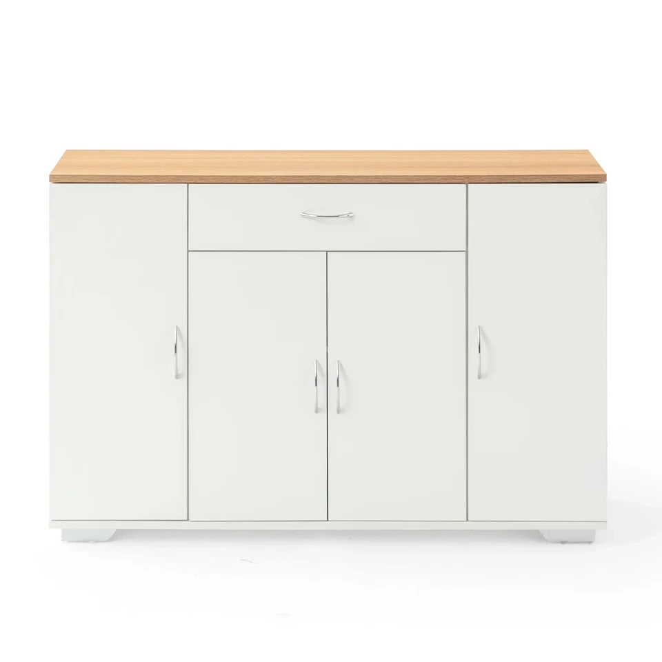 Homy Casa BAFFI 43” Aparador Branco Armário Buffet com Gaveta 4 Portas Tampo de Carvalho - Imagem 1 de 4