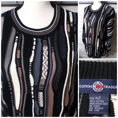 Vtg Men's Coogi style XLT Crew Sweater 3D Tundra Black Gray Brown Cosby Worn x 1 - Image 1 of 4