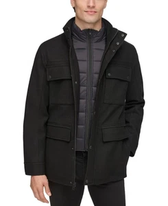 Guess Mens Casual Coat Quilted Zip Out Puffer Bib Medium Black Waterproof Solid - Picture 1 of 2