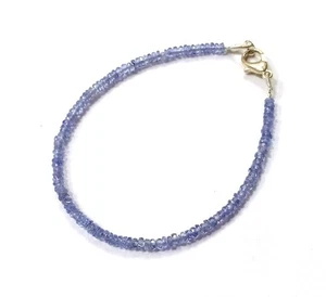 Natural Blue Tanzanite 3-4MM Faceted Rondelle Gemstone Beaded Bracelet 6-8" Gift - Picture 1 of 8