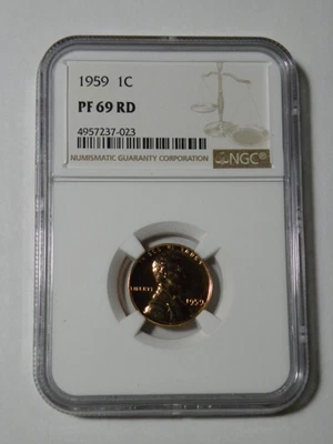 1959 PROOF LINCOLN MEMORIAL CENT PENNY 1C NGC CERTIFIED PR PF 69 RD - Image 1 of 2