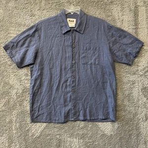 Camisa con botones FLAX para hombre 100 % lino manga corta azul talla pequeña - Imagen 1 de 4